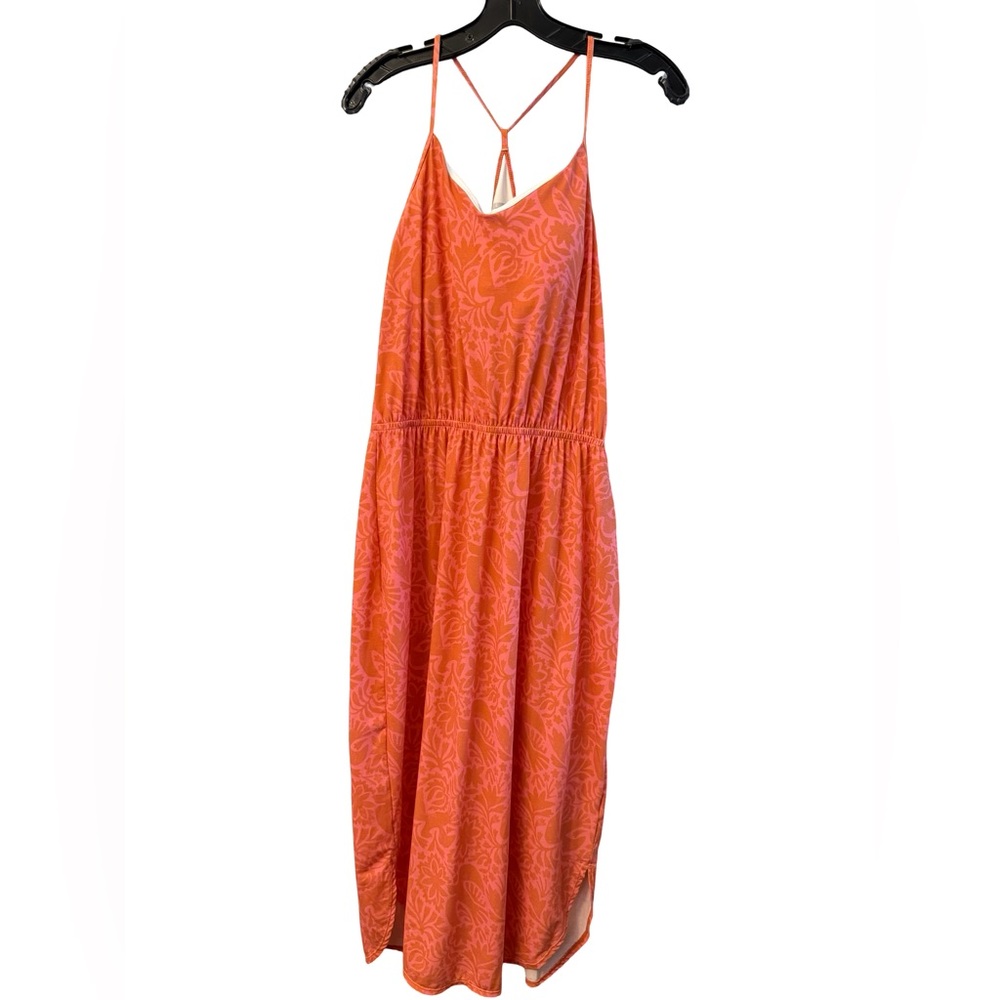 Prana Orange Floral Spaghetti-Strap Midi Dress - Picture 3 of 9